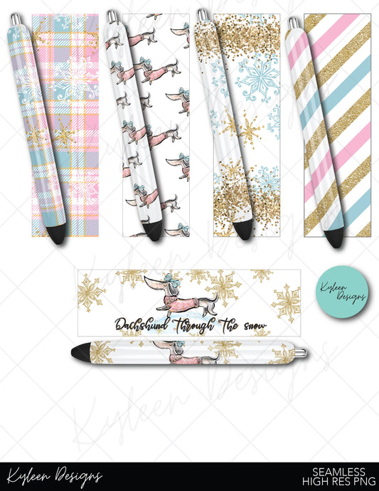 SEAMLESS Dachshund Through the Snow pen wraps for waterslide high RES PNG