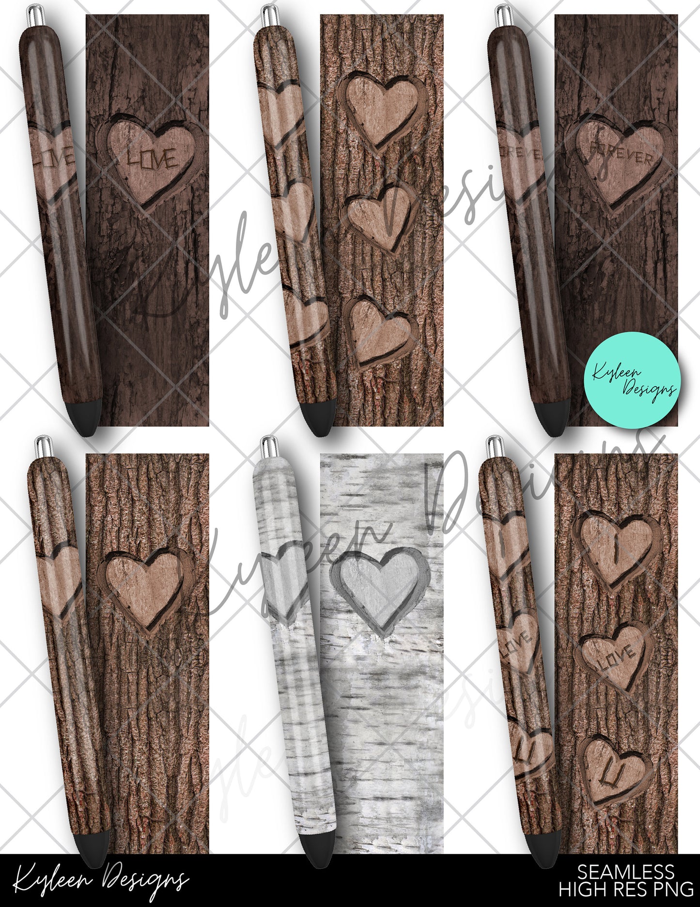 SEAMLESS Carved Heart Tree bark pen wraps for waterslide high RES PNG