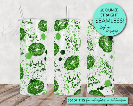 SEAMLESS Kiss me I'm Irish St Patricks day 20 ounce wrap for sublimation, waterslide High res PNG digital file- Straight only