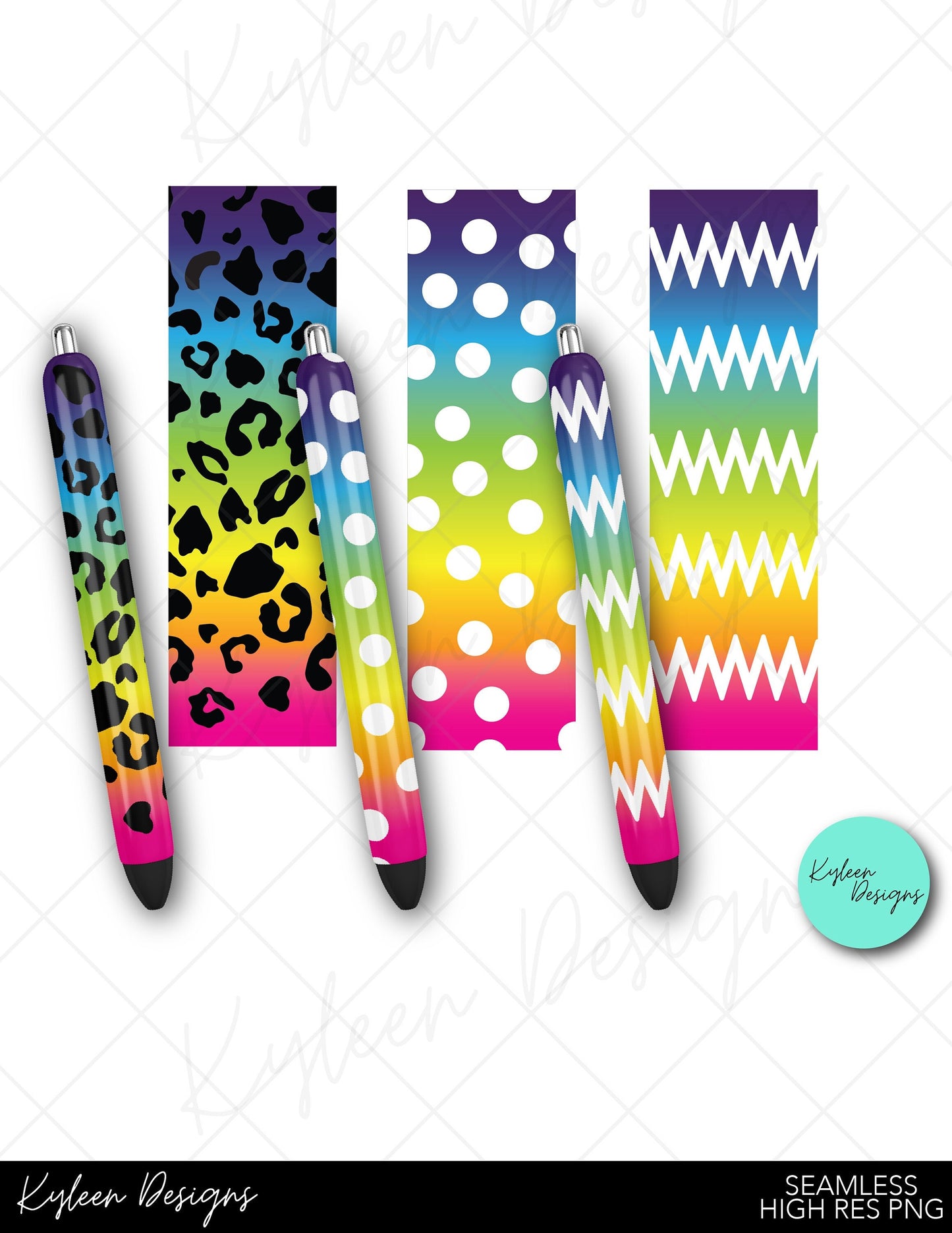 Seamless bright leopard and ombre pen wraps for waterslide HIGH RES PNG