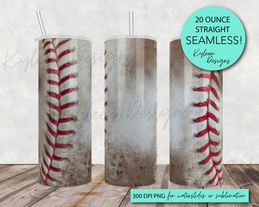 SEAMLESS dirty baseball 20 ounce wrap for sublimation, waterslide High res PNG digital file- Straight only