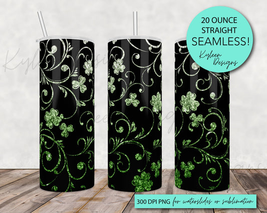 SEAMLESS Black clover swirl St Patricks day 20 ounce wrap for sublimation, waterslide High res PNG digital file- Straight only