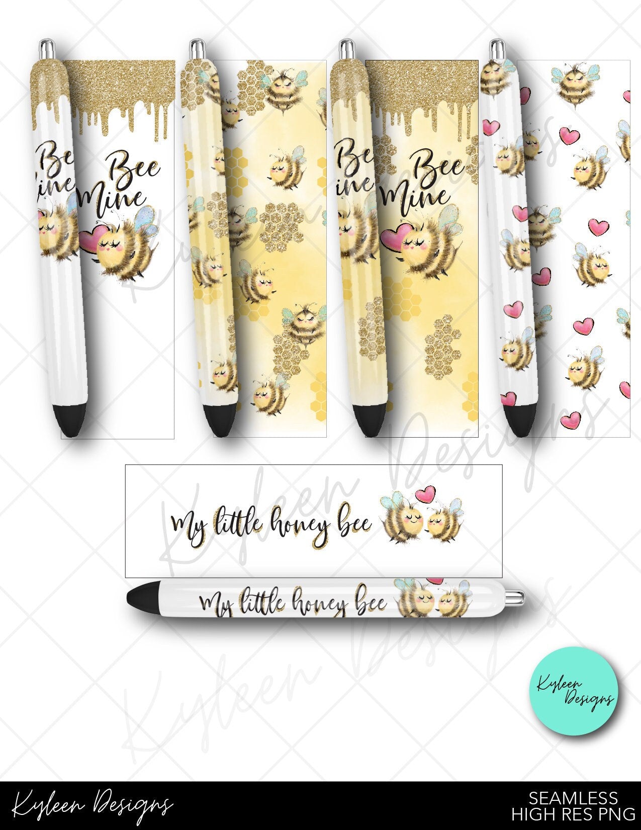 SEAMLESS Bee mine honey bee Valentine pen wraps for waterslide high RES PNG