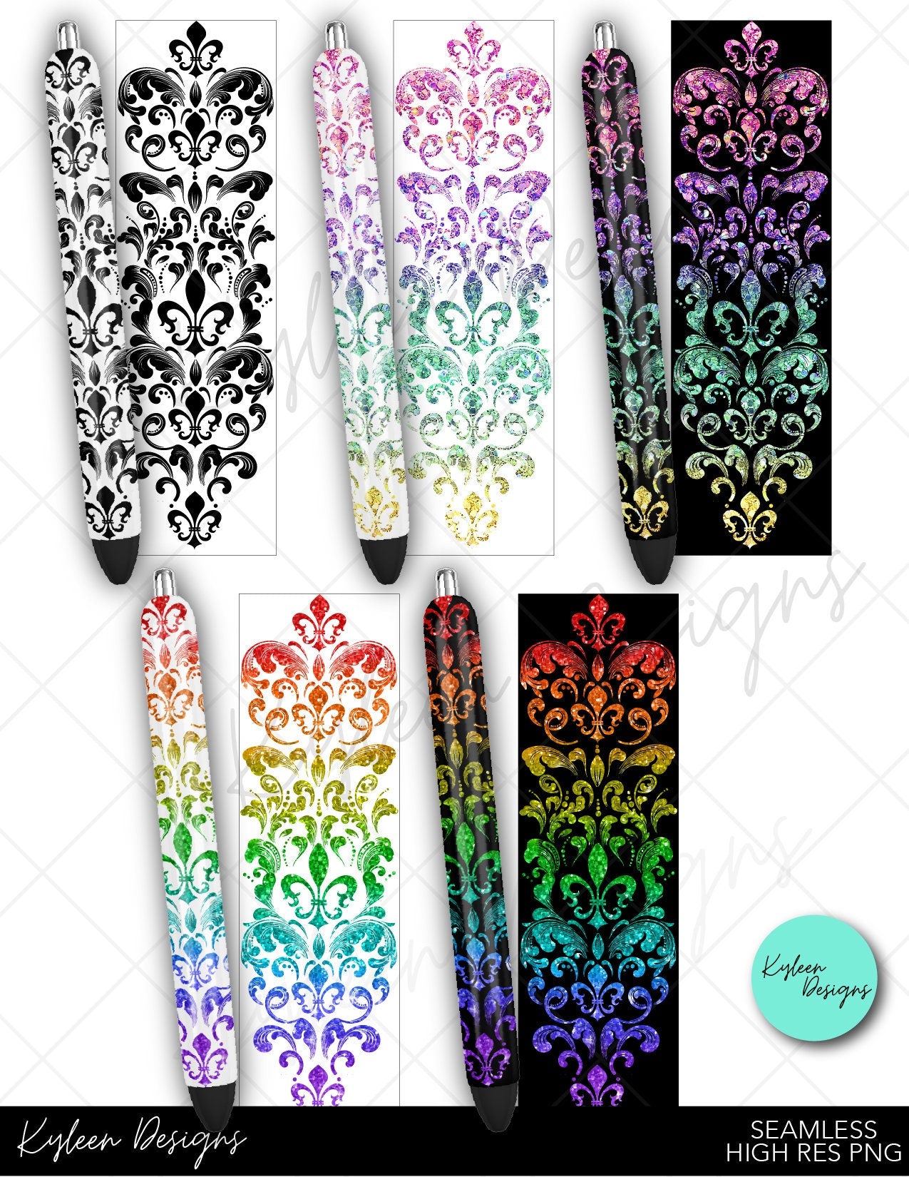 SEAMLESS Fleur di lis glitter pen wraps for waterslide high RES PNG