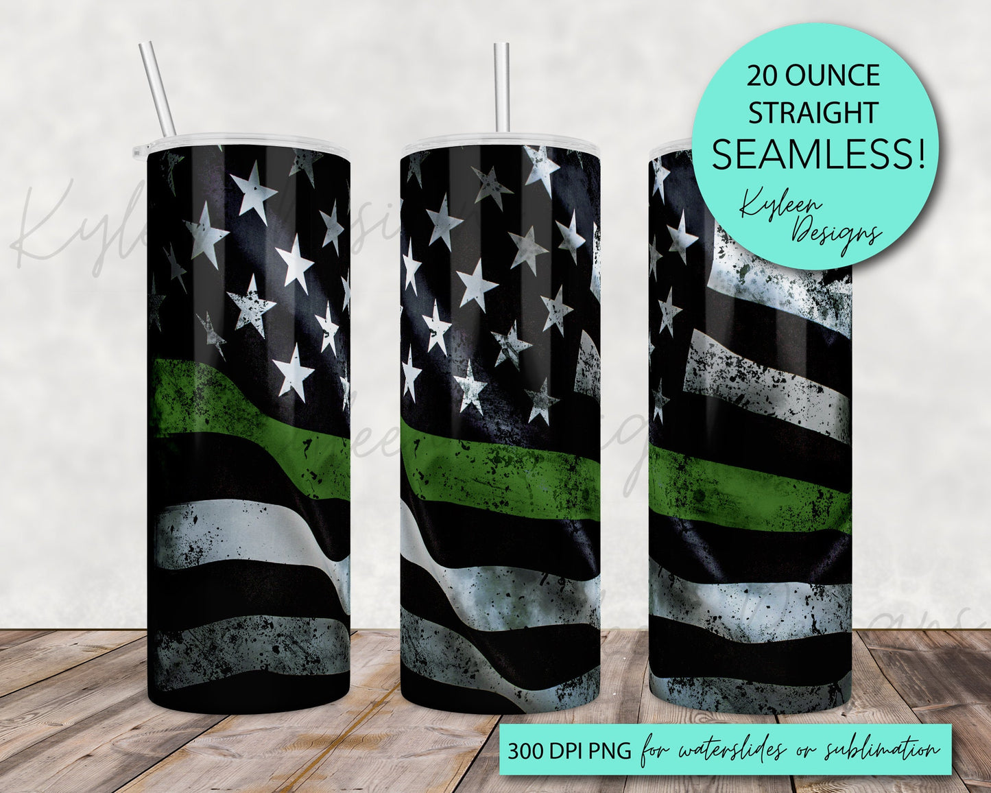 SEAMLESS Green line flag 20 ounce wrap for sublimation, waterslide High res PNG digital file- Straight only