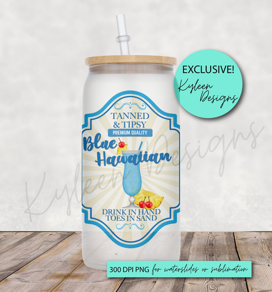 Blue Hawaiian Drink Label High RES PNG for coffee/beer glass
