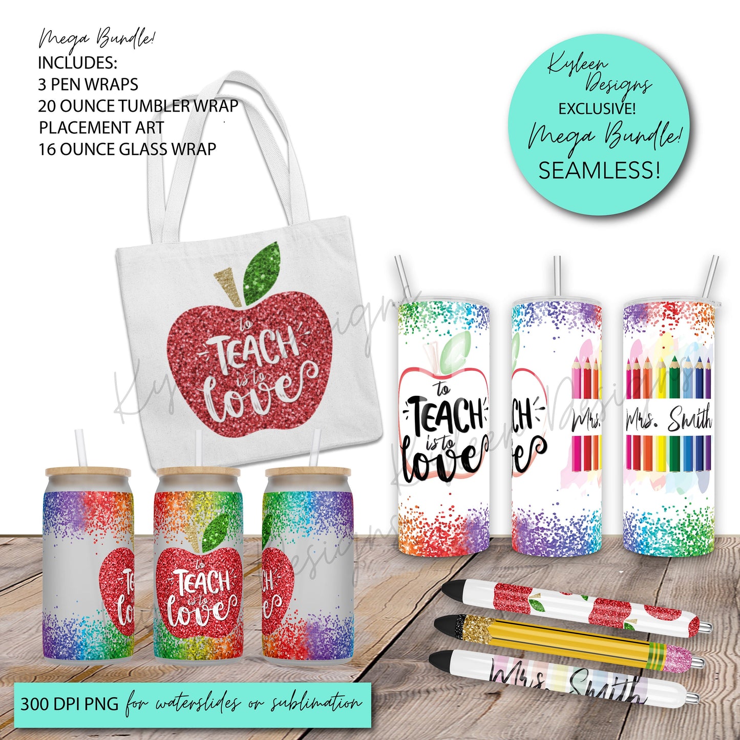 MEGA Bundle To Teach Is To Love For Waterslides, Sublimation or Vinyl PNGS