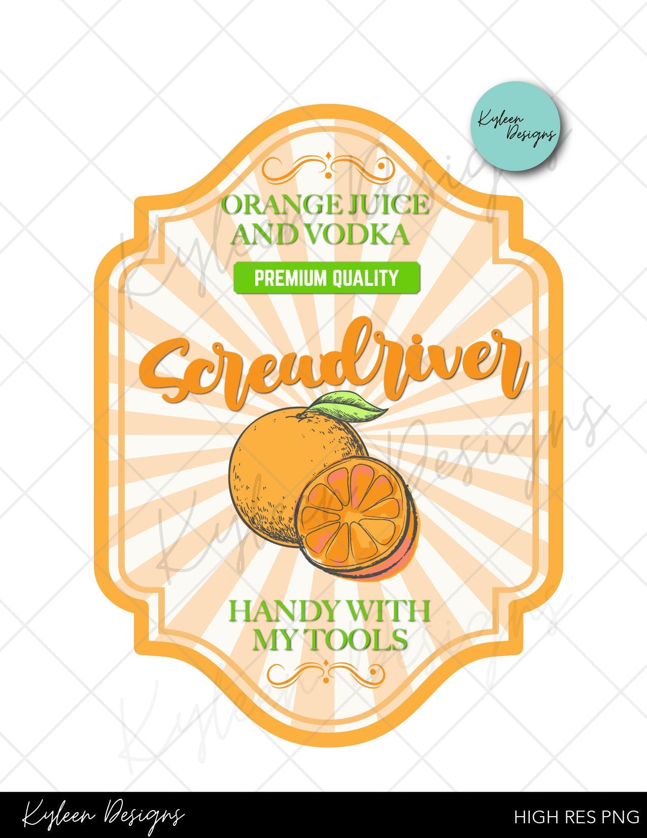 Screwdriver Drink Label High RES PNG for coffee/beer glass