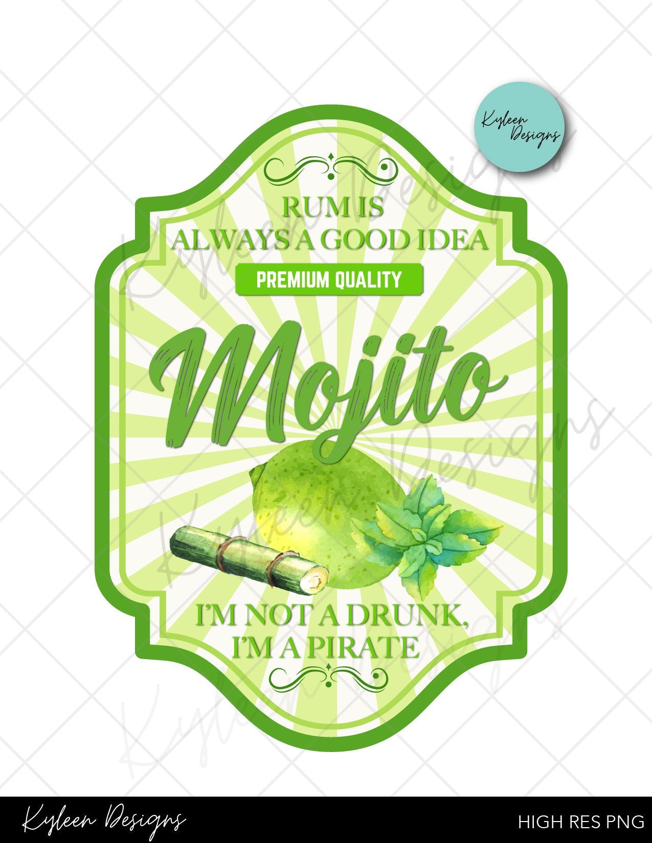 Mojito Drink Label High RES PNG for coffee/beer glass