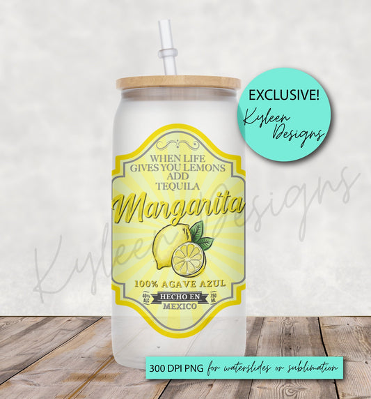When life gives you lemons Margarita Drink Label High RES PNG for coffee/beer glass