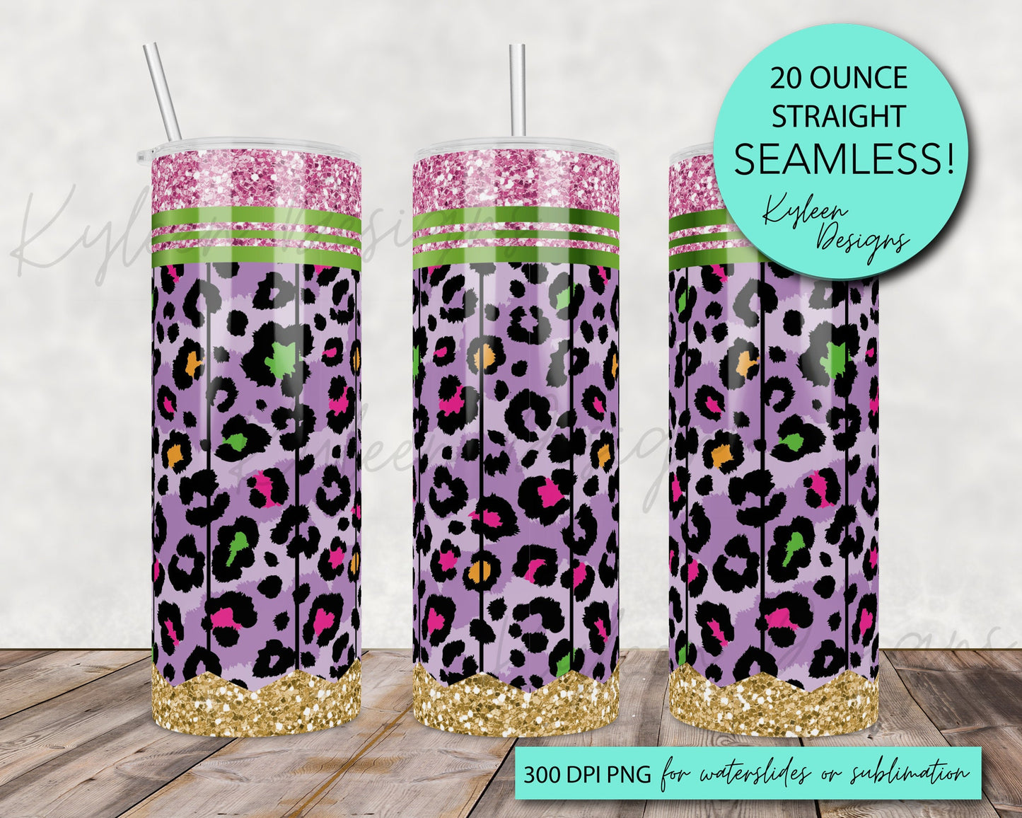 20 ounce straight Seamless Leopard Pencil Purple High Res PNG digital files for waterslide or sublimation