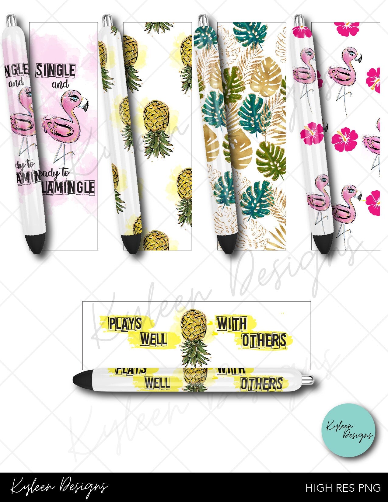 Tropical plays well with others pineapple flamingo pen wraps for waterslide high RES PNG