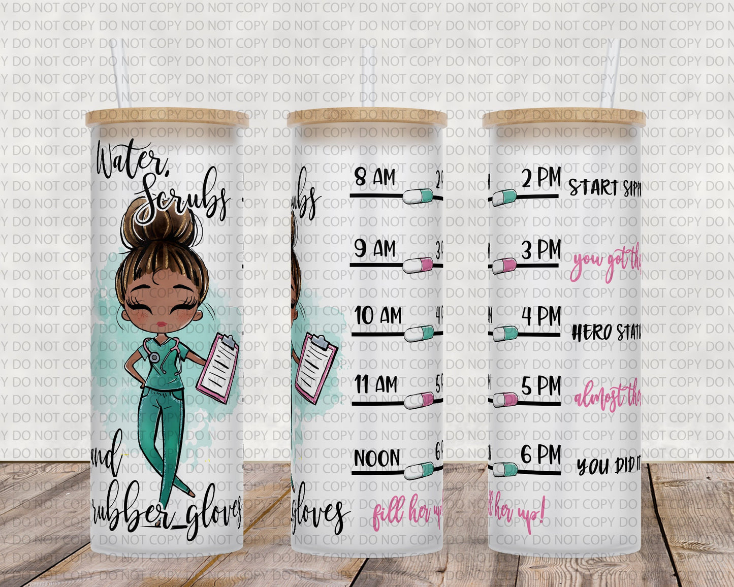 25 oz frosted glass tumbler png, nurse life Tumbler template water tracker High res PNG digital file