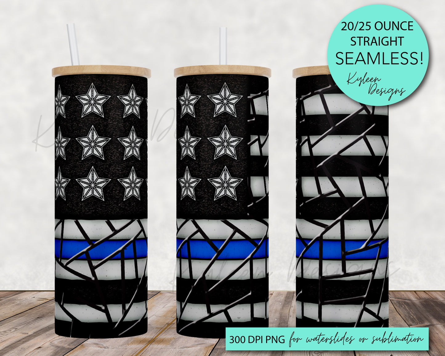 Blue Police Flag Stained glass 20 ounce wrap for sublimation, waterslide High res PNG digital file- Straight only