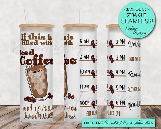 25 oz frosted glass tumbler png, Iced coffee Tumbler template water tracker High res PNG digital file_PG version