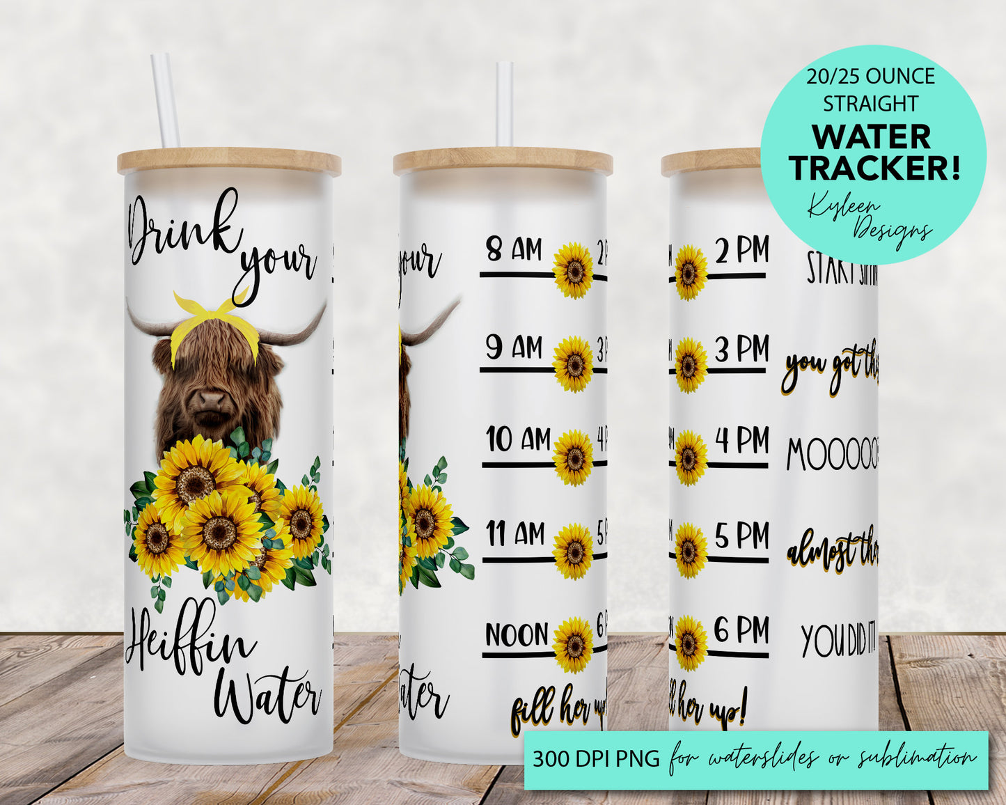 25 oz frosted glass tumbler png, drink your heifing water Tumbler template water tracker High res PNG digital file
