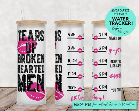 25 oz frosted glass tumbler png, tears of broken hearted men Tumbler template water tracker High res PNG digital file
