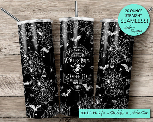 SEAMLESS witches brew coffee co 20 ounce tumbler wrap for sublimation, waterslide High res PNG digital file- Straight only