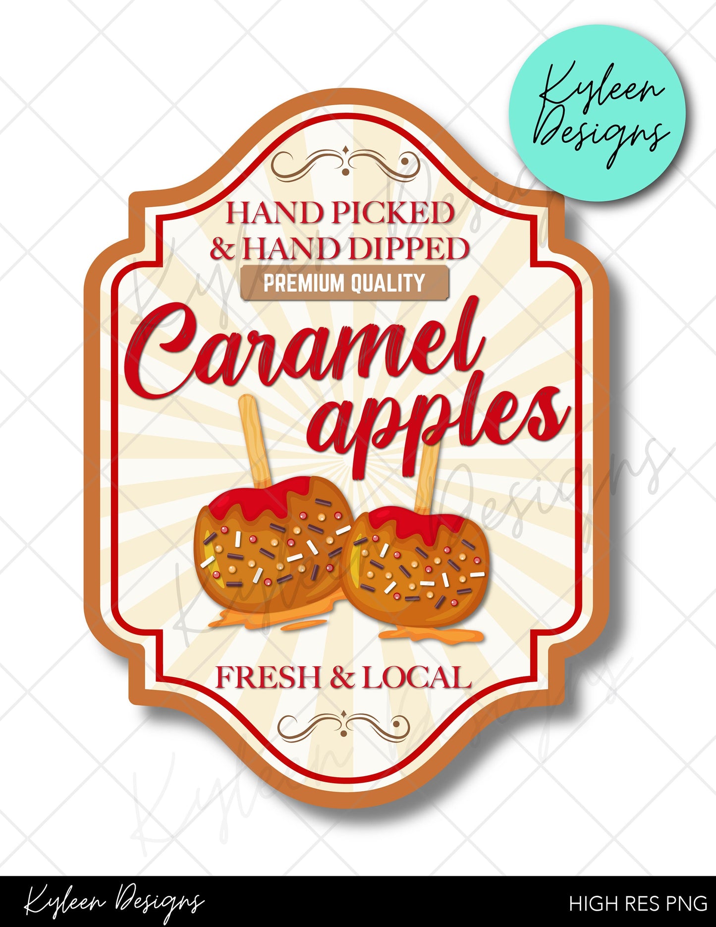 Red Caramel Apple label High RES PNG for coffee/beer glass