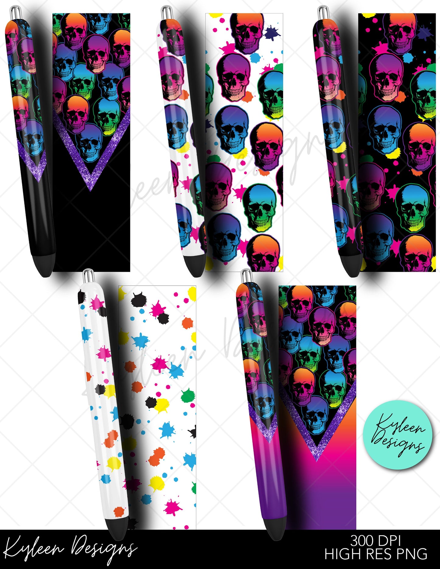 Ombre skull halloween pen wraps for waterslide high RES PNG