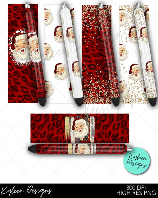 Glam Vintage Leopard Santa Pen Wraps for Waterslides, Sublimation and Vinyl high RES PNG