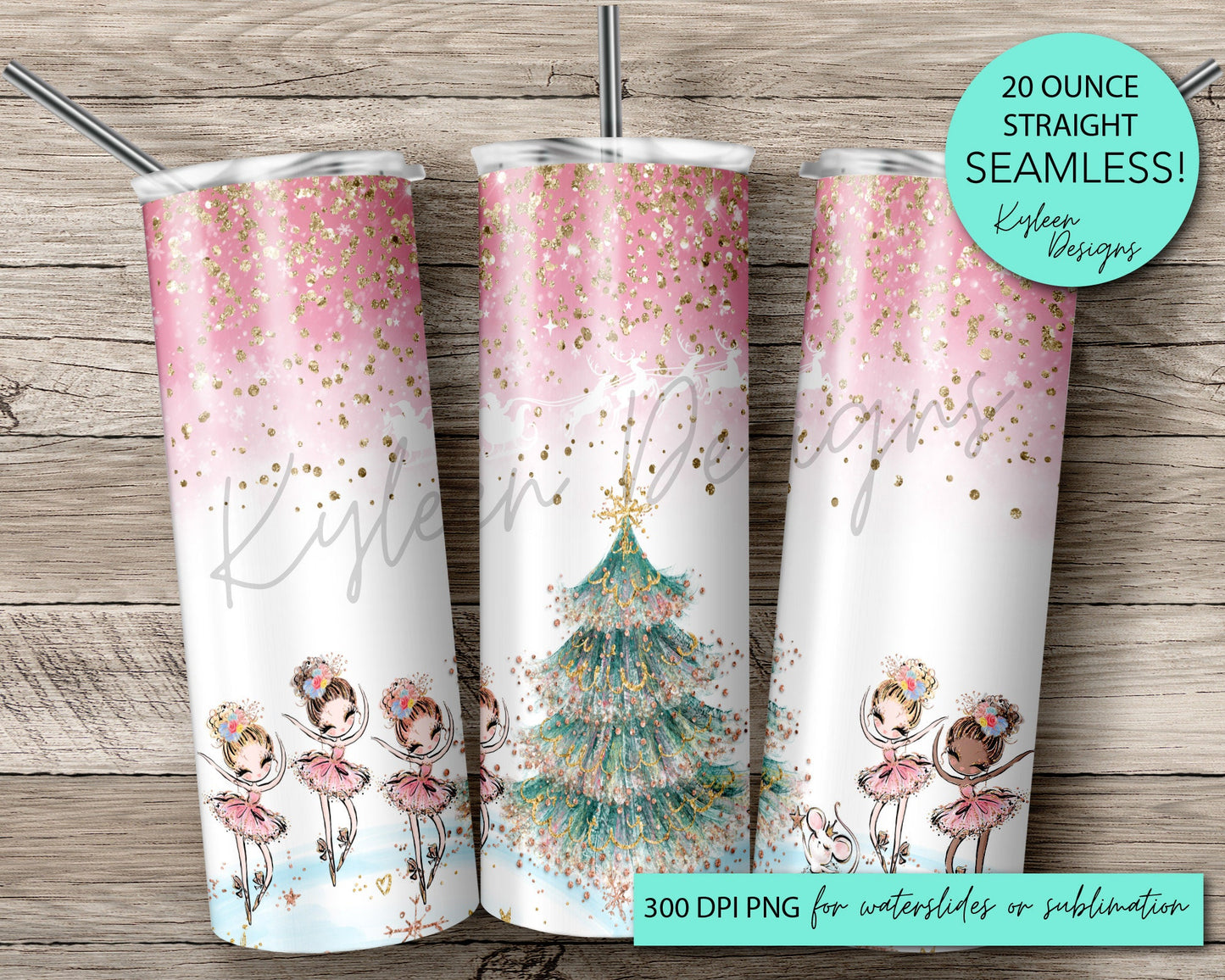 SEAMLESS 20 ounce nutcracker fairy tumbler wrap sublimation, waterslide High res PNG digital file- Straight only