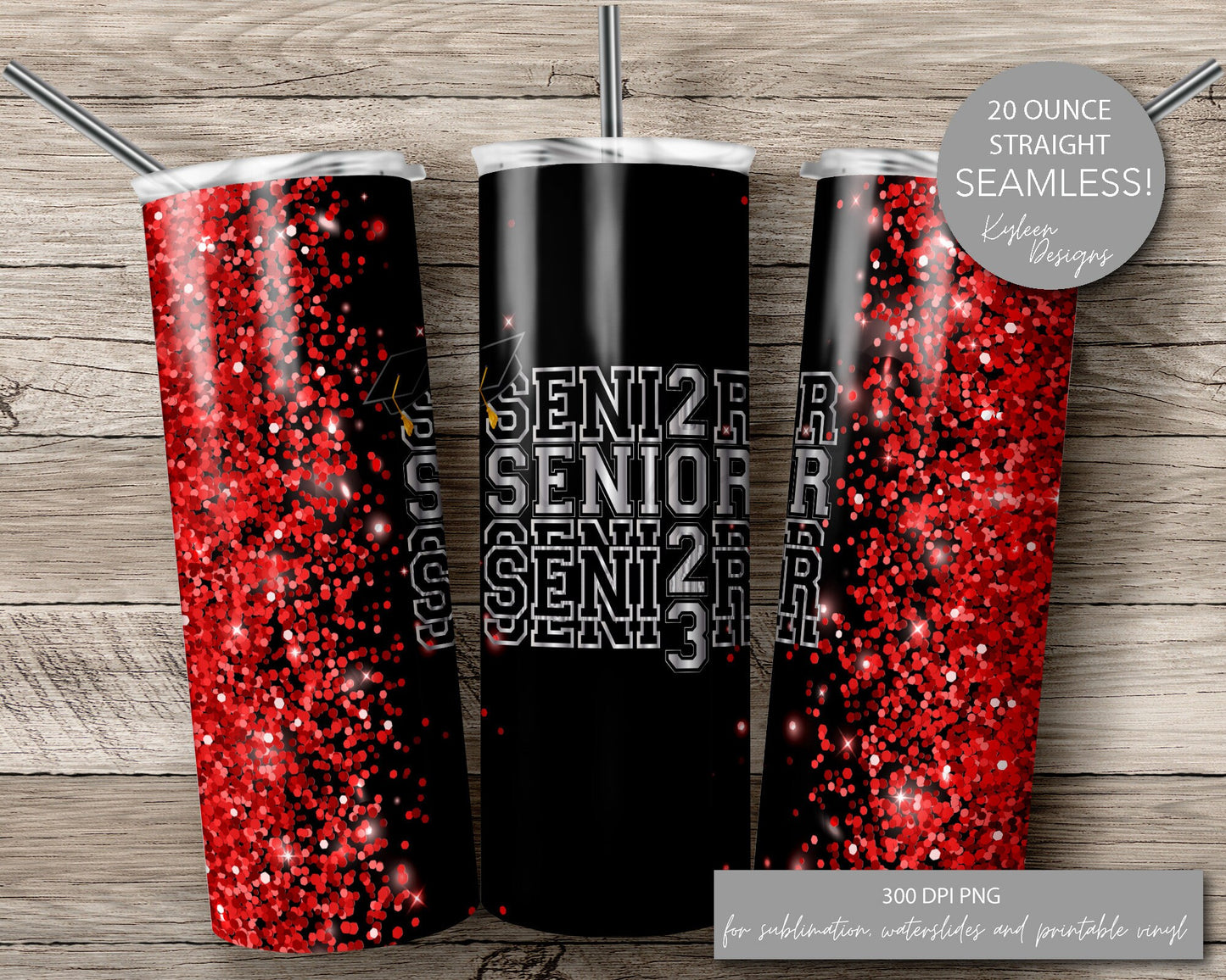 SEAMLESS 20 ounce straight Senior 2023 tumbler wrap for sublimation, waterslide High res PNG digital file- Straight only