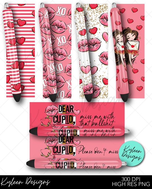 Dear Cupid Valentines day pen wraps for waterslide, sublimation, printable vinyl high RES PNG
