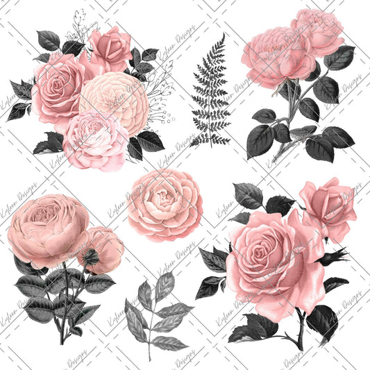 Cast Vinyl Element Sheets- Choose from White or Transparent Vinyl- Gray and Blush Boho Floral