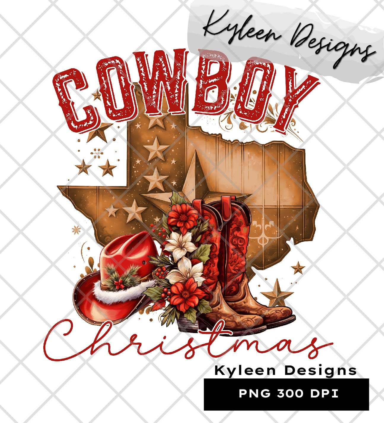 Cowboy Christmas High res 300 dpi PNG digital file for sublimation, DTF, DTG, printable vinyl etc