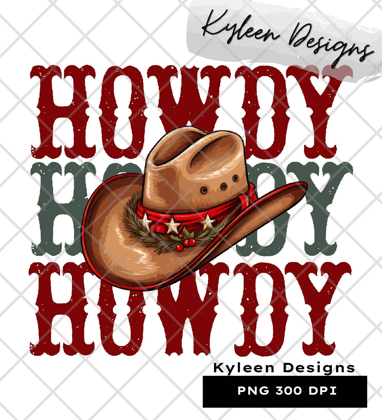 Cowboy Christmas Howdy Hat High res 300 dpi PNG digital file for sublimation, DTF, DTG, printable vinyl etc