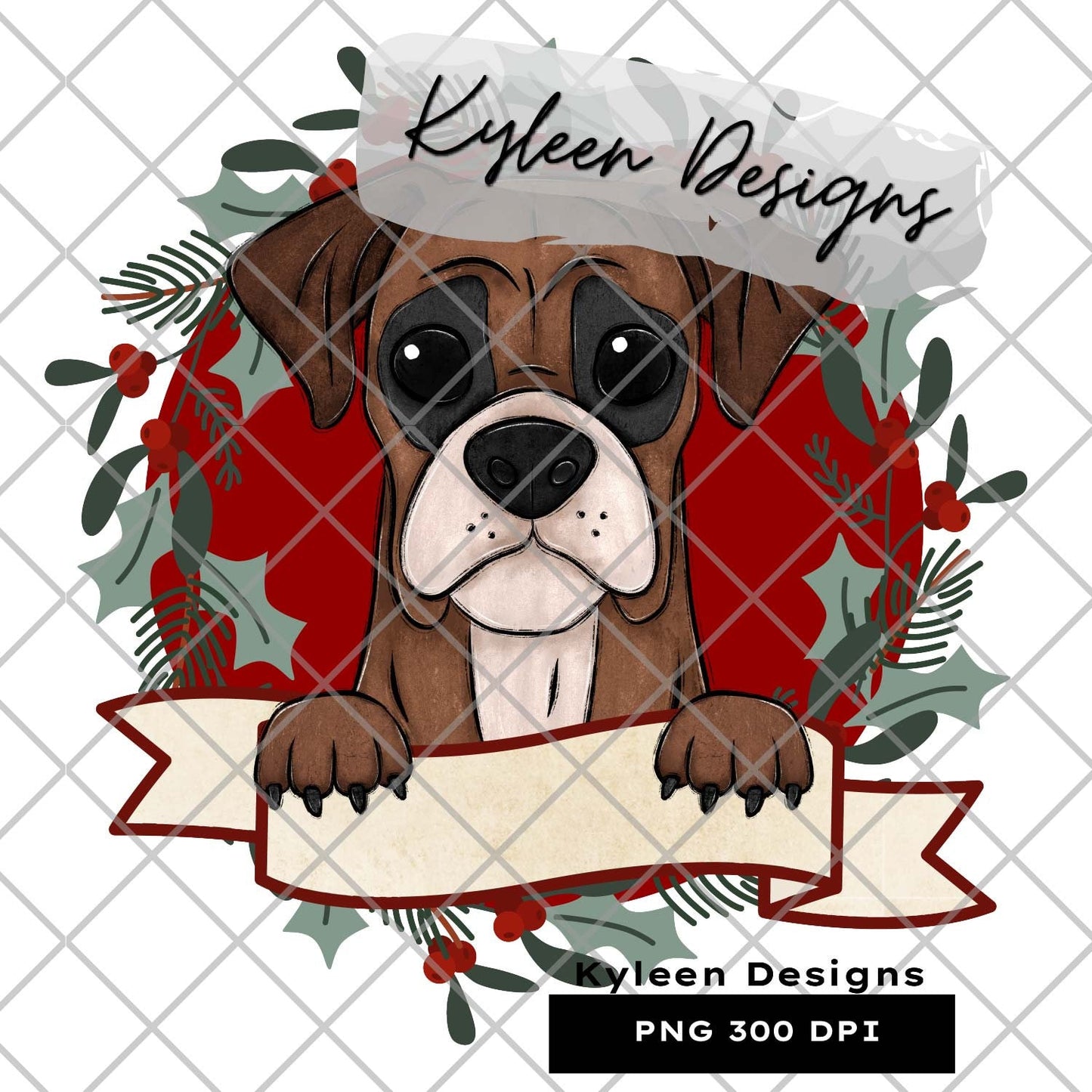 Boxer Christmas Dog for sublimation, waterslide, DTF, DTG, screen print etc High res PNG digital file 300dpi