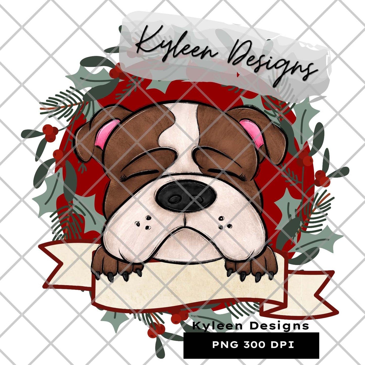 Bulldog Christmas Dog for sublimation, waterslide, DTF, DTG, screen print etc High res PNG digital file 300dpi
