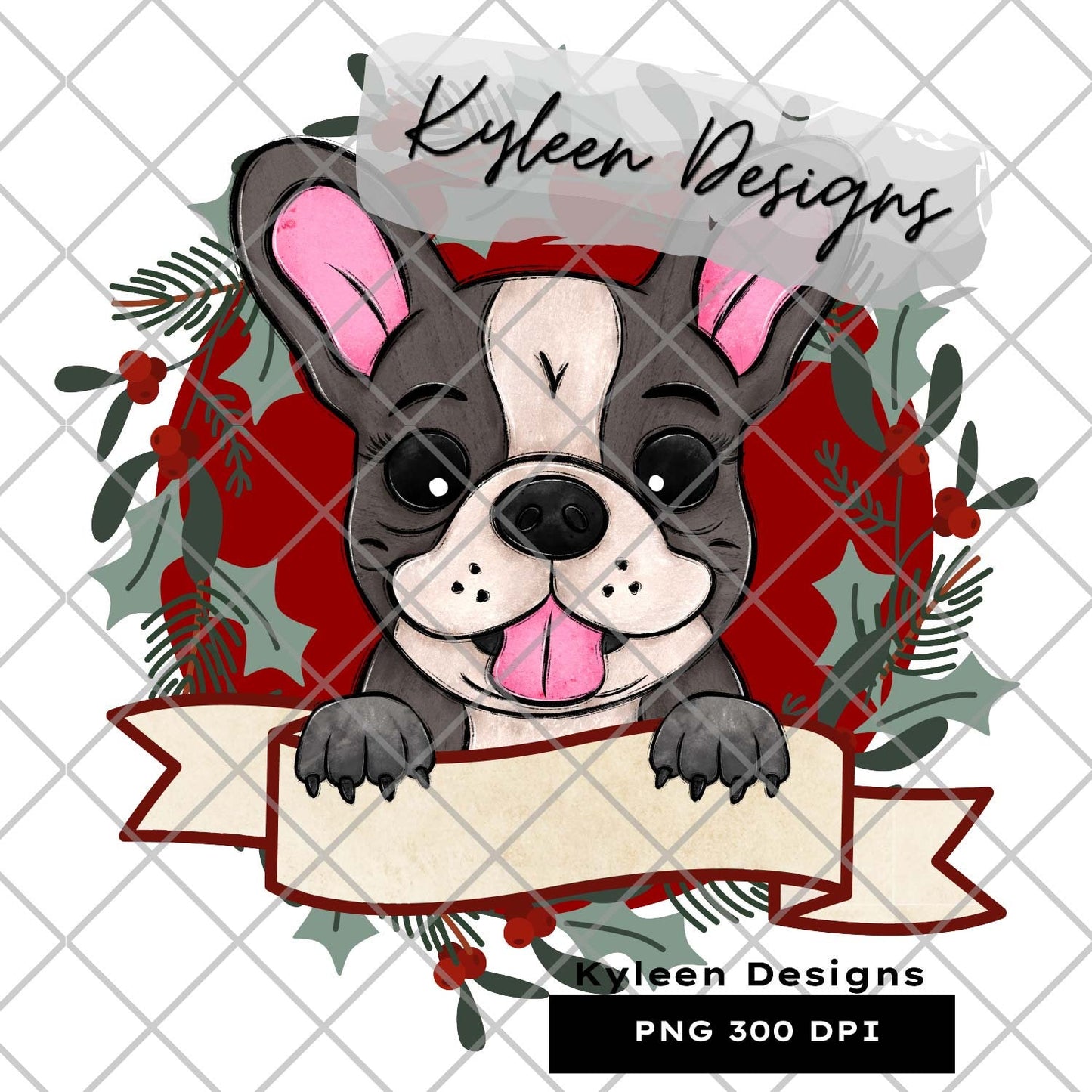 Frenchie dog Christmas Dog for sublimation, waterslide, DTF, DTG, screen print etc High res PNG digital file 300dpi