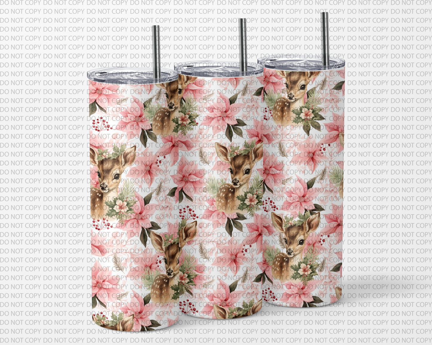 SEAMLESS tiny prancer deer floral 20 ounce wrap for sublimation, vinyl, waterslide etc High res PNG digital file- Straight only