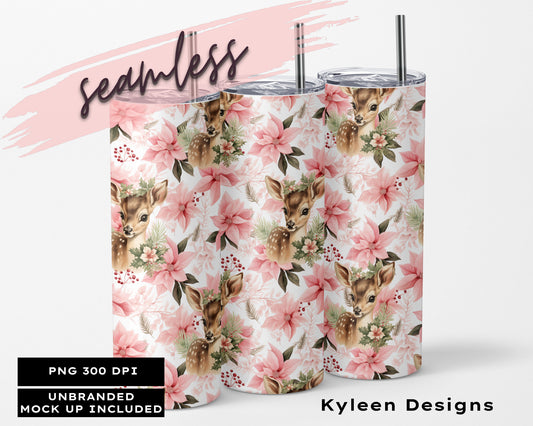 SEAMLESS tiny prancer deer floral 20 ounce wrap for sublimation, vinyl, waterslide etc High res PNG digital file- Straight only