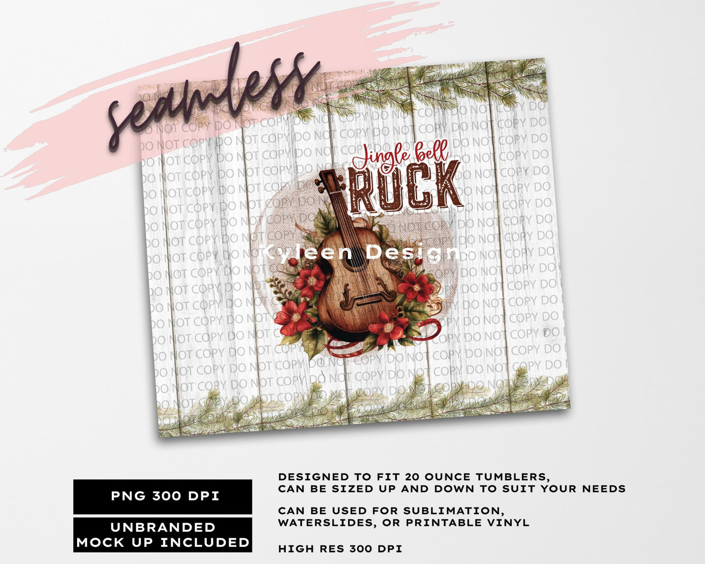 SEAMLESS Jingle Bell rock 20 ounce wrap for sublimation, vinyl, waterslide etc High res PNG digital file- Straight only