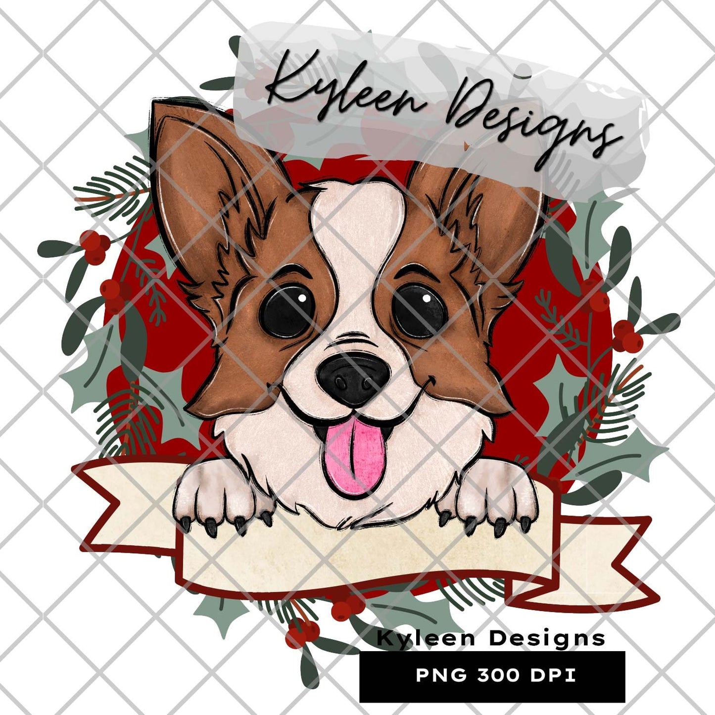 Corgi dog Christmas Dog for sublimation, waterslide, DTF, DTG, screen print etc High res PNG digital file 300dpi