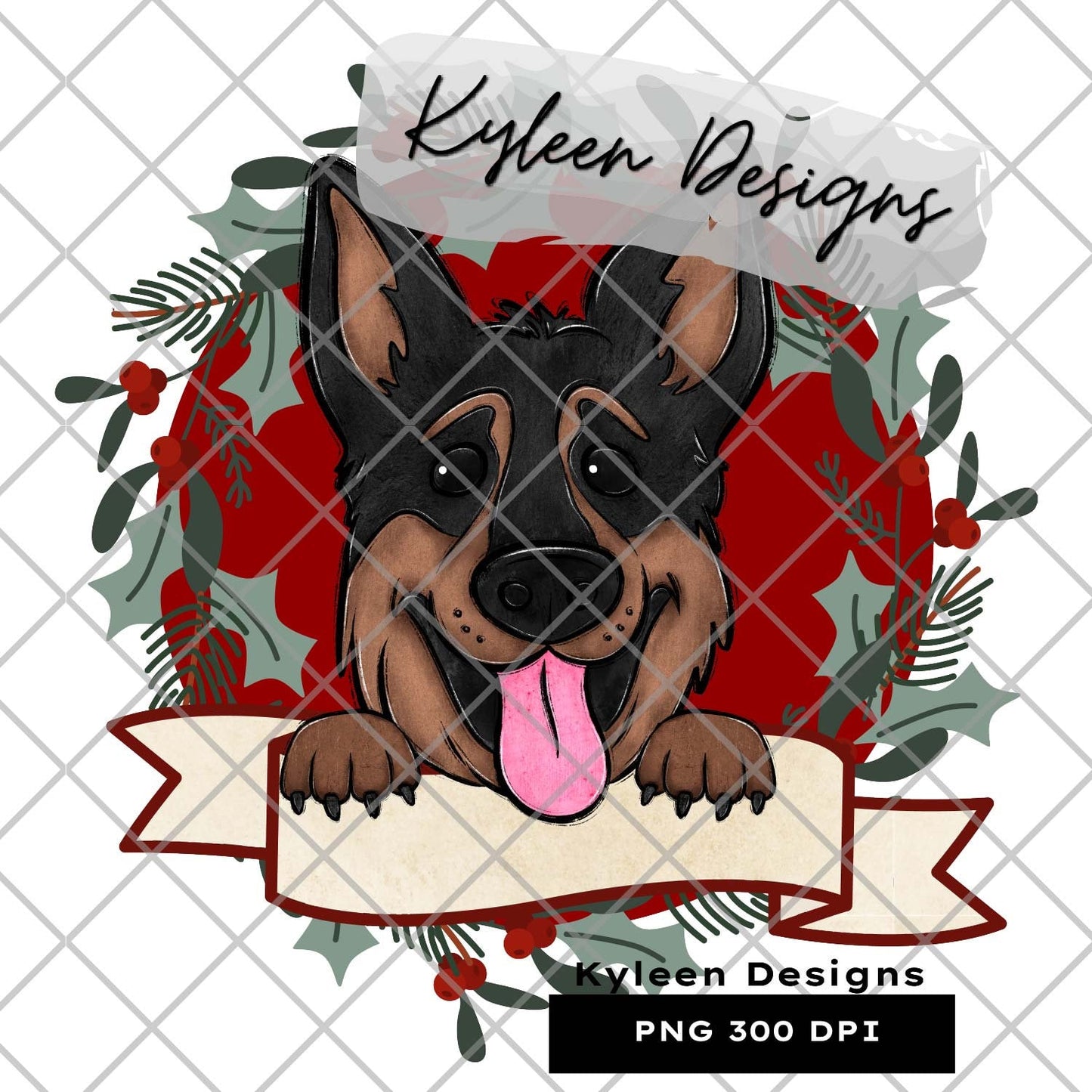German Shepard dog Christmas Dog for sublimation, waterslide, DTF, DTG, screen print etc High res PNG digital file 300dpi