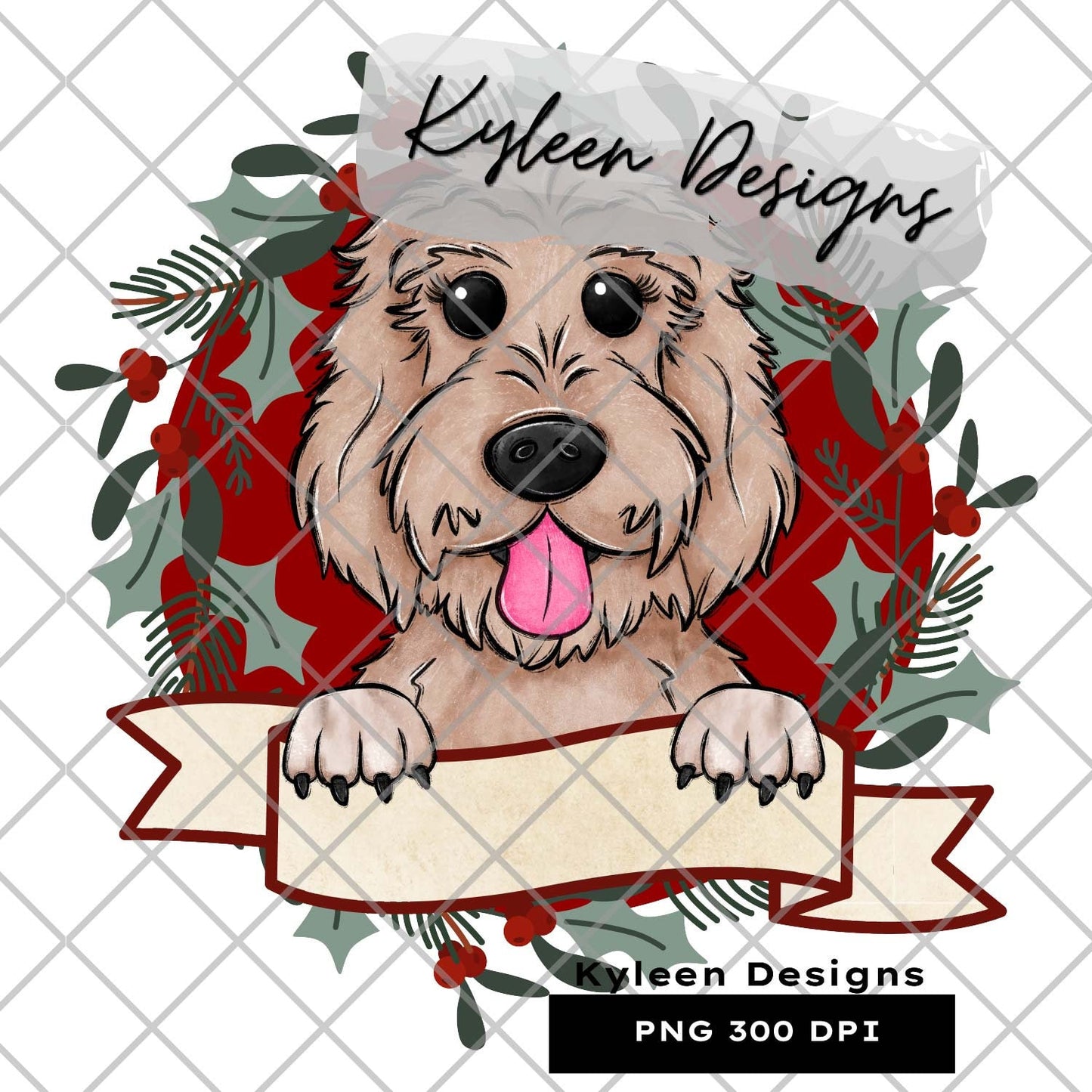 Golden Doodle dog Christmas Dog for sublimation, waterslide, DTF, DTG, screen print etc High res PNG digital file 300dpi