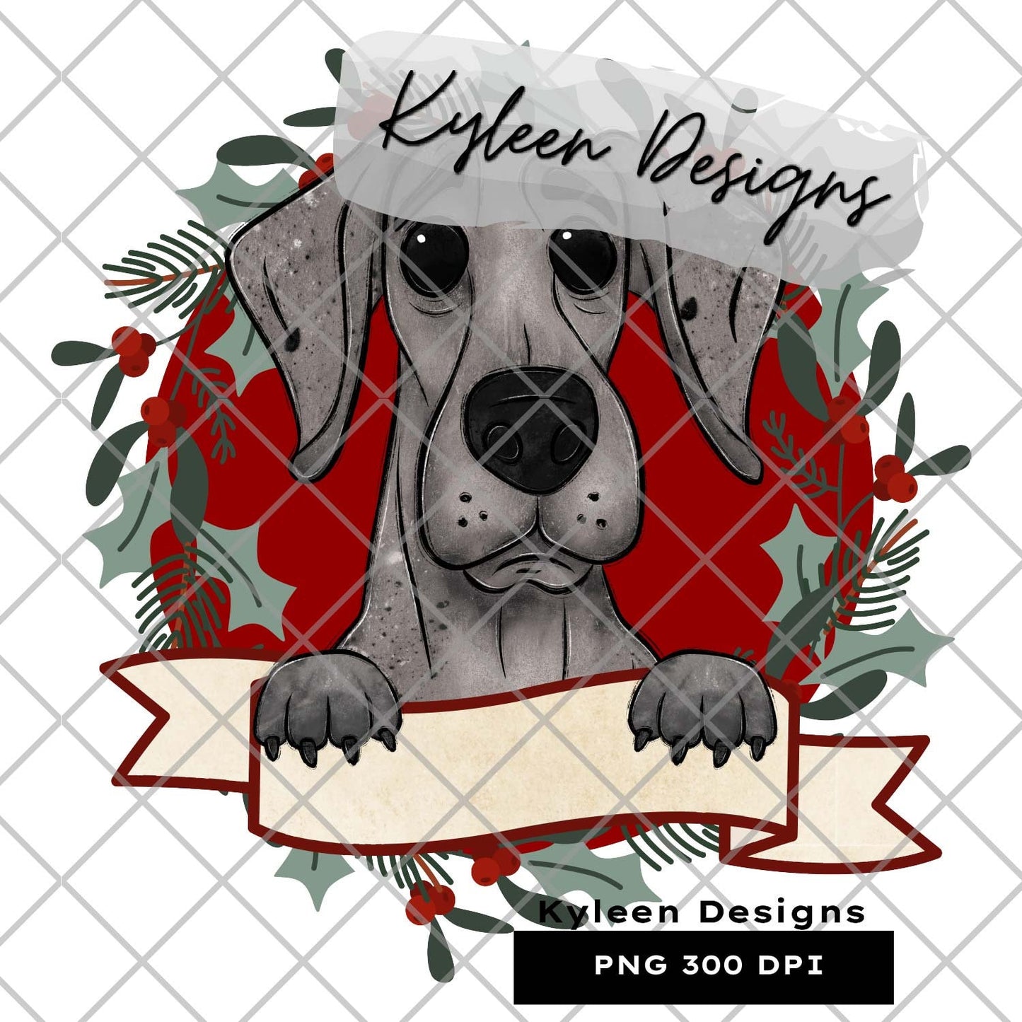 Great Dane dog Christmas Dog for sublimation, waterslide, DTF, DTG, screen print etc High res PNG digital file 300dpi