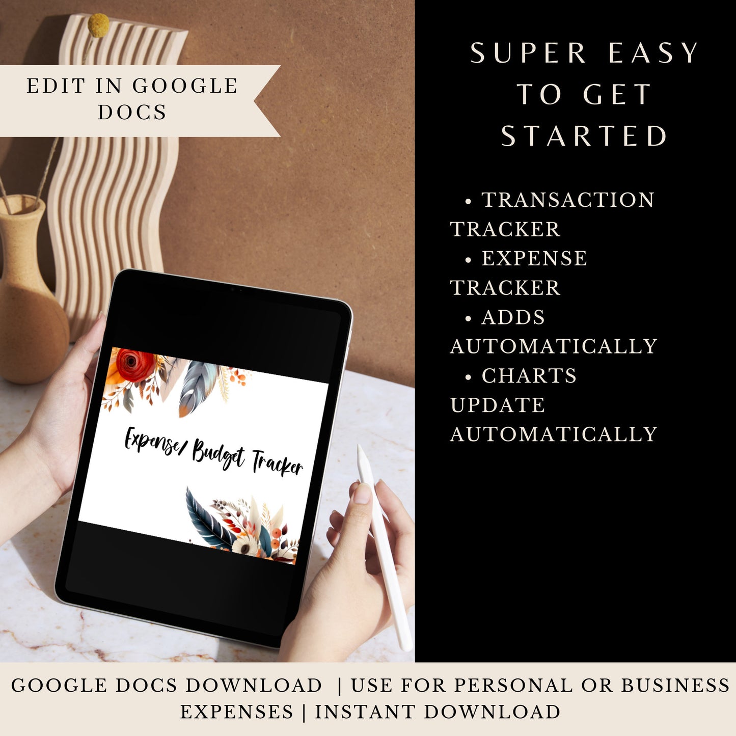 Interactive Boho Budget Planner, PDF download, edit in google docs.  This is a DIGITAL ITEM!   Super Easy!  Exclusive Design